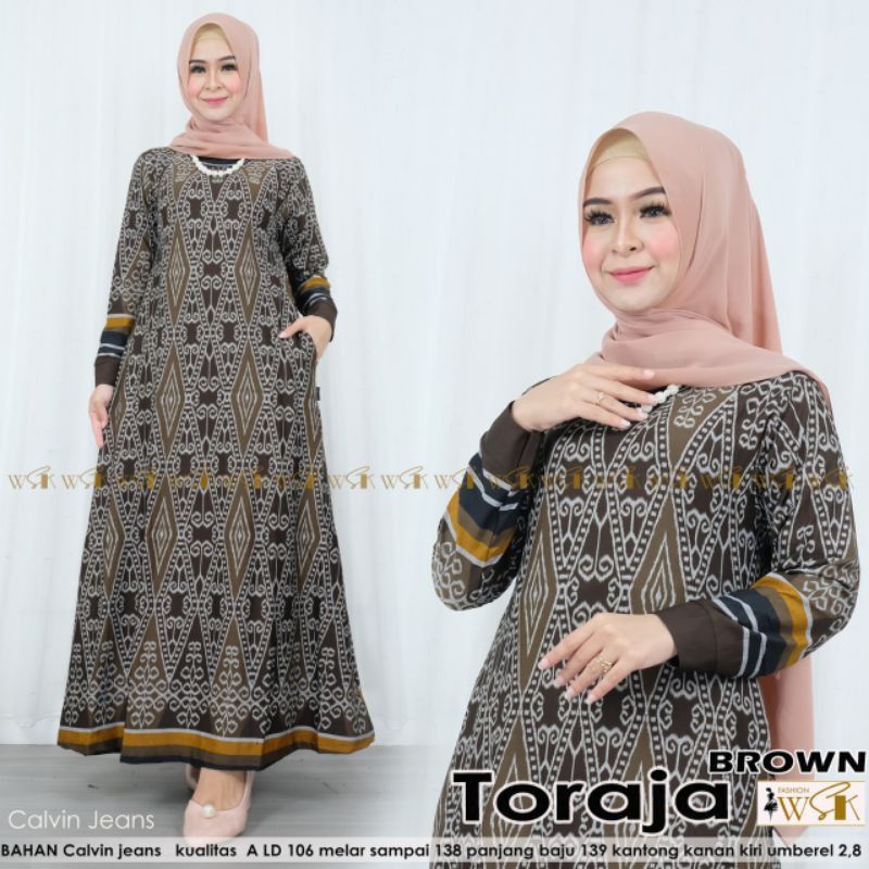 Toraja maxi ori wsk gamis terbaru motif etnik bahan calvin jeans terlaris