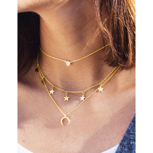 LRC Kalung Fashion Fashion Gold Coloren Locking Star And Moon Pendant P25100