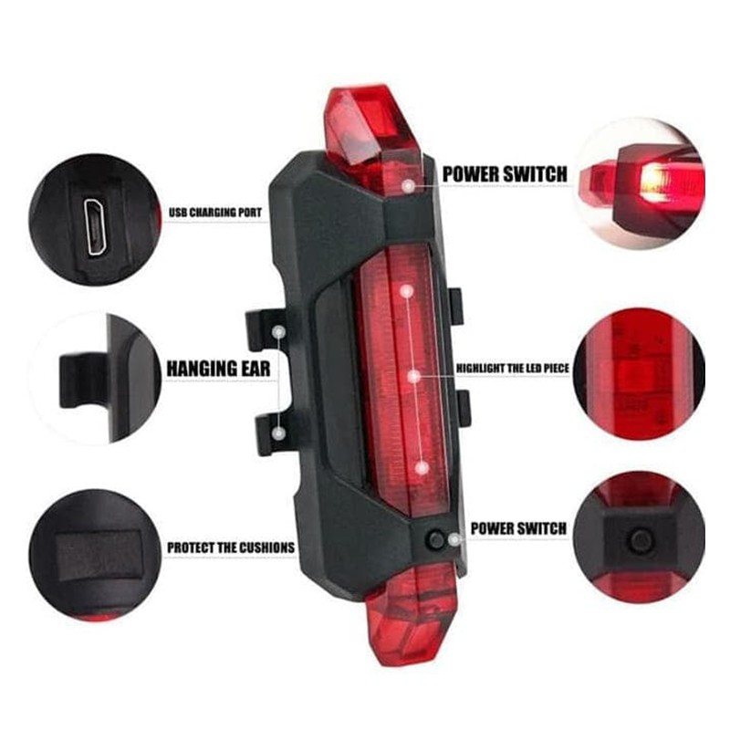 Paket Lampu Sepeda Depan Belakang LED USB Rechargeable Anti Air Lampu Sepeda Lampu safety sepeda