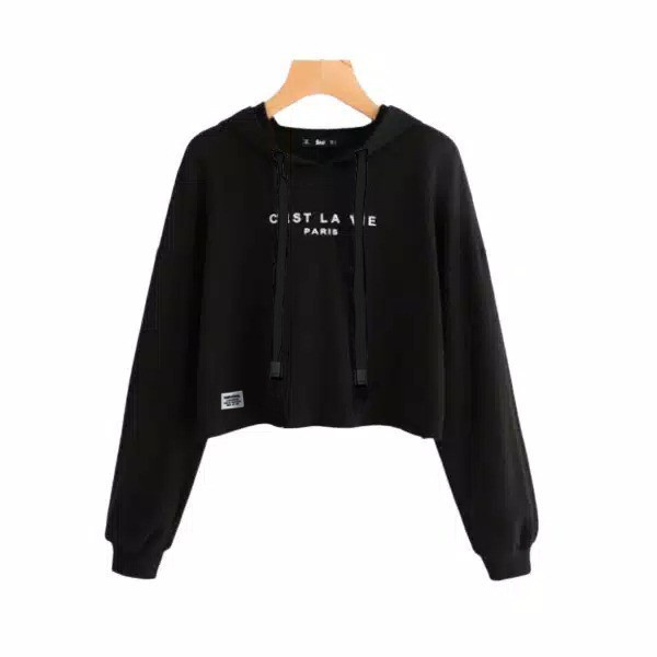 SWEATER CROP HOODIE BAHAN BEBYTERRY C'EST LA VIE TERLARIS