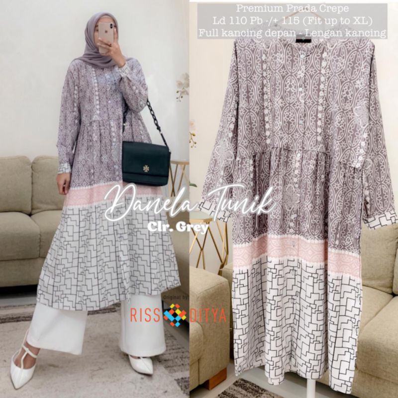 Danela Tunik by Rissditya ; Atasan tunik wanita bahan premium prada crepe adem halus tebal nyaman be