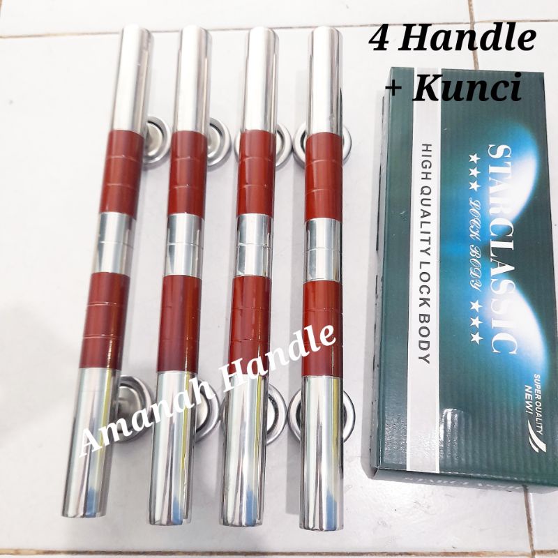 Lengkap - Handle pintu rumah stainless 1 set kunci 33cm minimalis