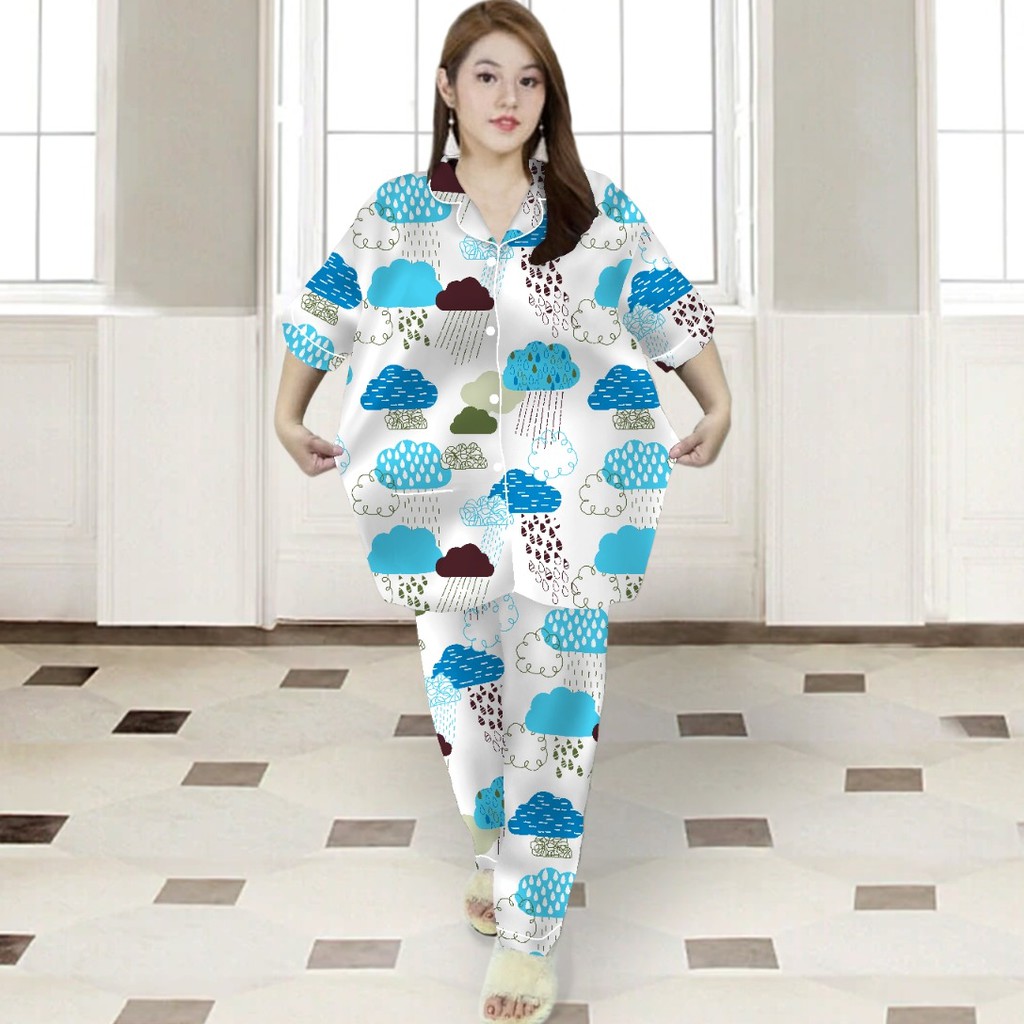 ISANNY PIYAMA SET SIZE.XXL/PIYAMA CP JUMBO KARAKTER/PIYAMA MURAH/PAKAIAN WANITA/REAL PICT-AWAN AIR BIRU