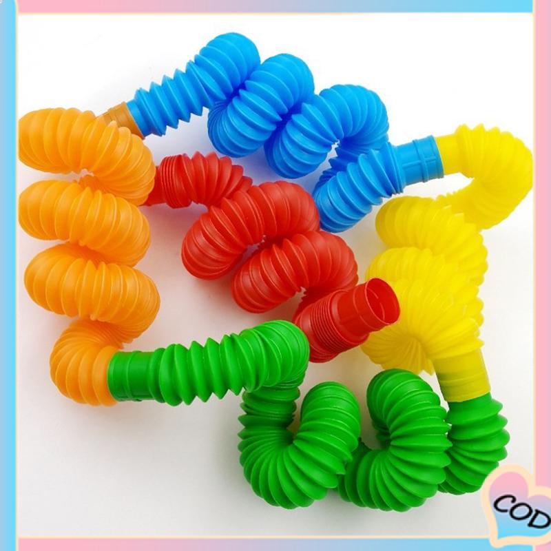 COD❤️Mainan Fidget Tabung Pop it Teleskopik Bahan Plastik Corrugated Warna-Warni Untuk Anak Tabung Mainan Pendidikan-A.one