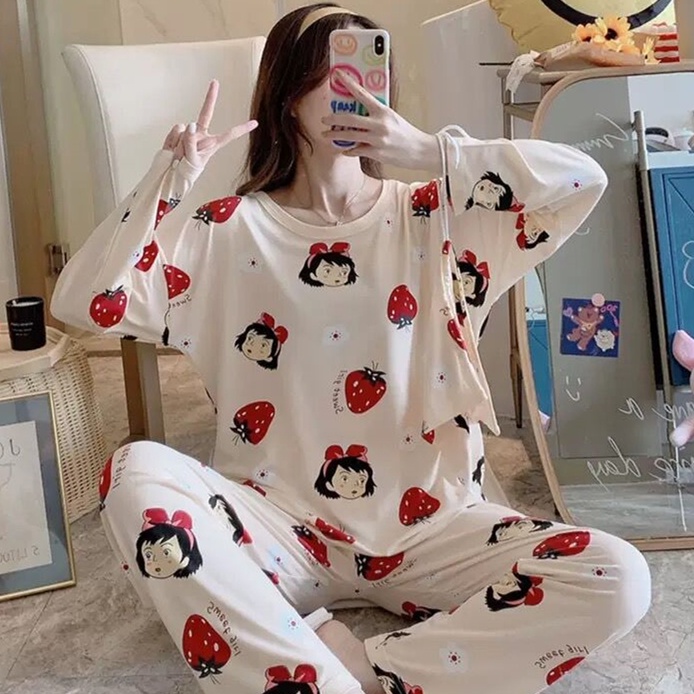 GP1099 SETELAN CELANA PIYAMA BAJU TIDUR JOGER JOGGER WANITA DEWASA PP SPANDEK IMPORT LENGAN PANJANG 