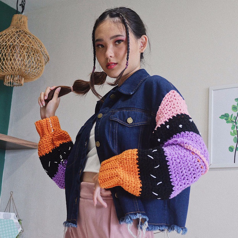 SUNA LORA X WEIRDOO - FEAST OF FEAR DECONSTRUCTED DENIM KNIT JACKET
