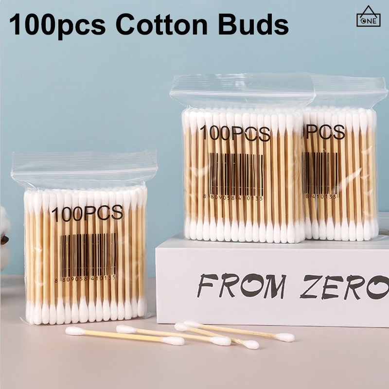 COD❤️100pcs Cotton Buds Korek Kuping Telinga Charmi Pembersih Bukan Pigeon Huki Kayu Bambu Cotton Swab Bamboo Rambu