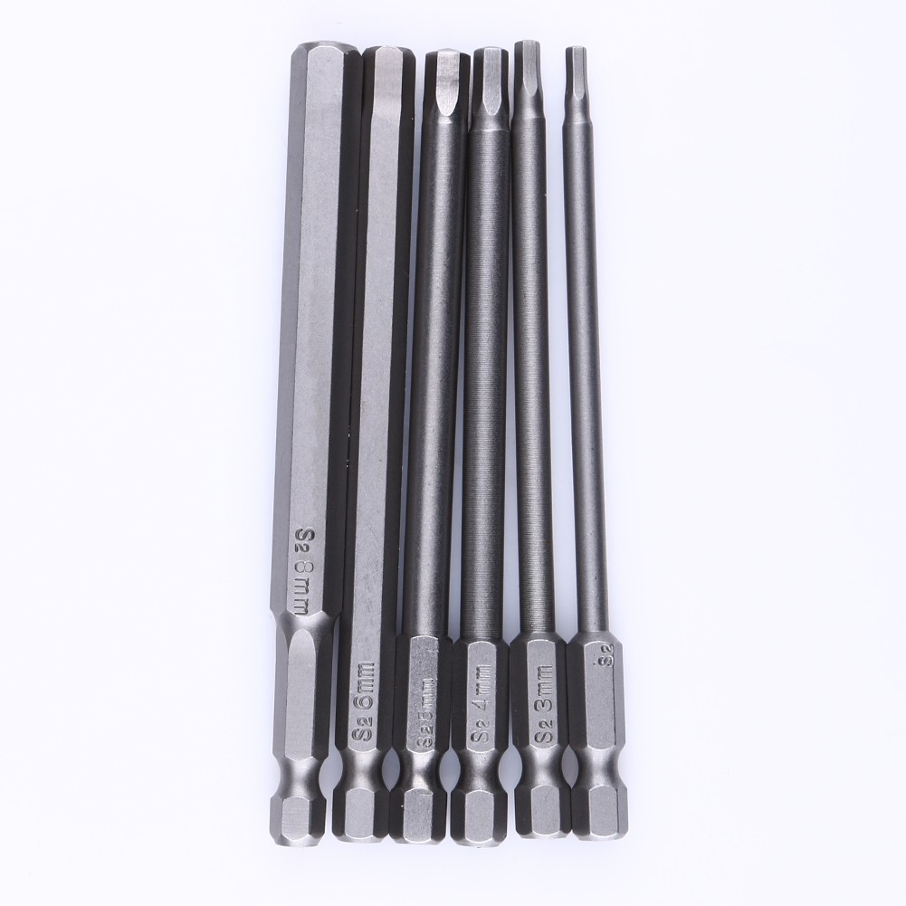 6Pcs Mata Obeng Hex Shank Magnetik Heksagonal 100mm 1 / 4 Inci