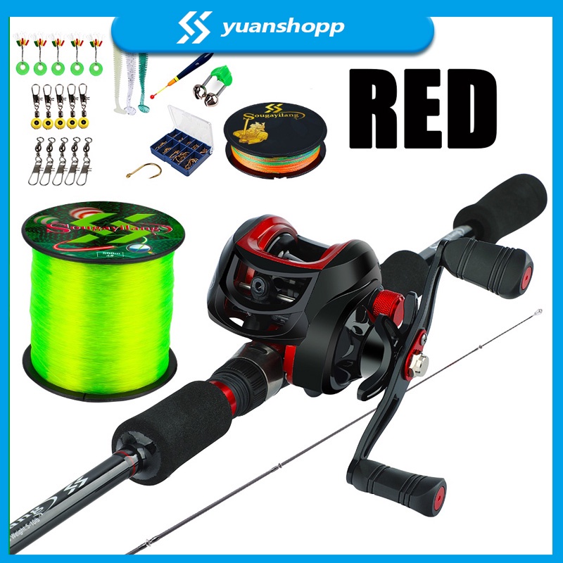 Tongkat Pancing Kombo, Kit Lengkap 1.8m/2.1M Casting Pancingan dengan 18 + 1BB Gulungan Baitcasting dan Aksesoris Memancing Umpan Lembut Dikepang Senar Nilon Flot Set Alat Pancing Kombo COD