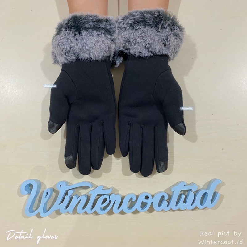 Sarung tangan winter bulu winter gloves fur touch screen bulu korea cewek wanita pompom