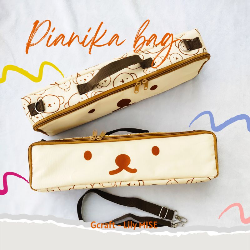 tas pianika full printing design bear cute - jual tas pianika saja - tas pianika