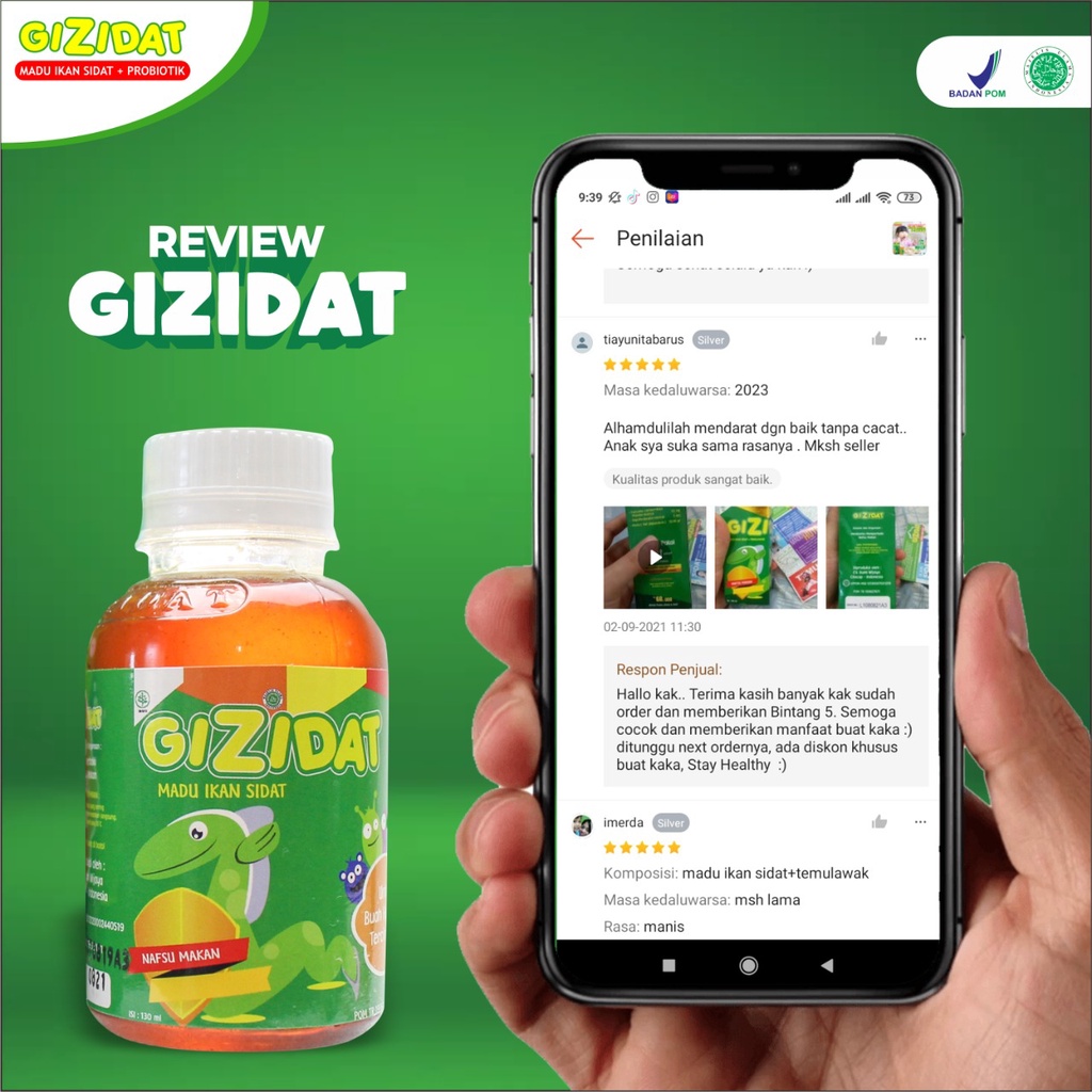 Gizidat Madu Gemuk Anak - Multivitamin Nutrisi Penambah Nafsu Makan &amp; Berat Badan Tingkatkan Daya Tubuh Lancarkan Pencernaan Ekstrak Ikan Sidat Original Isi 130ml