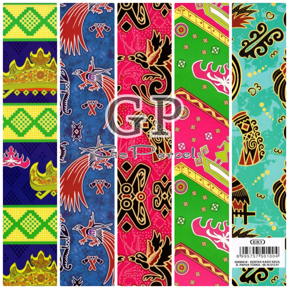 ( 5 Lembar ) KERTAS KADO KIKY BATIK SINGER WARNA WARNI SUMATRA TRIBAL ORNAMEN KIKY - GIFT WRAP PAPER SHINNY MENGKILAP GLOSSY