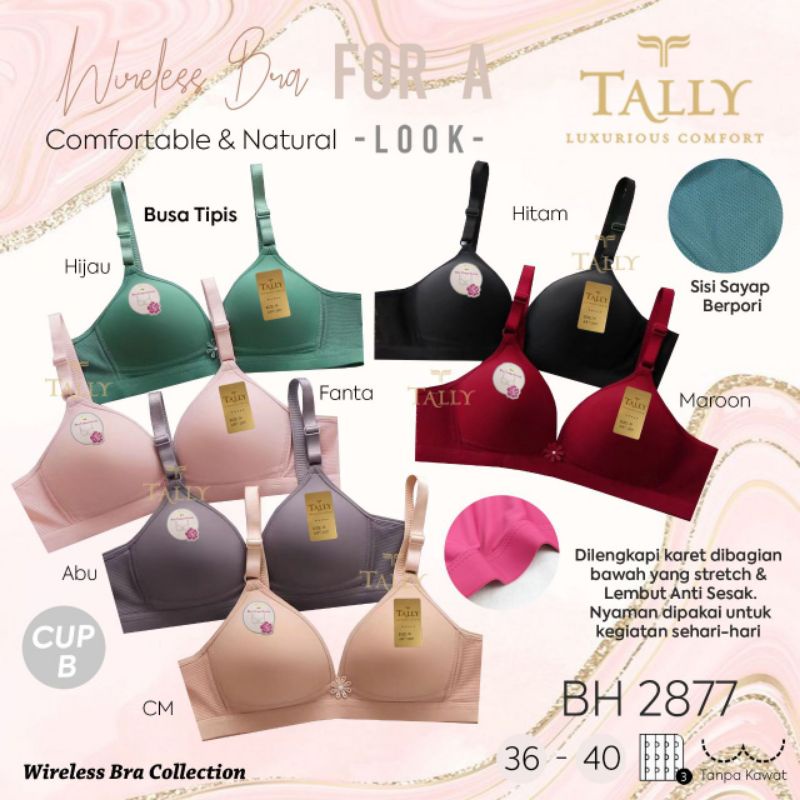 TALLY BRA BH 2877 I CUP B | TANPA KAWAT I BUSA TIPIS I KAIT 3 | SIZE 36-40