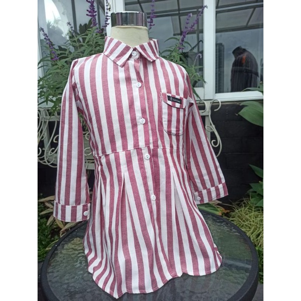 kemeja dan dress katun anak couple keluarga (harga 1baju) anank dan dewasa (SALUR MERAH)