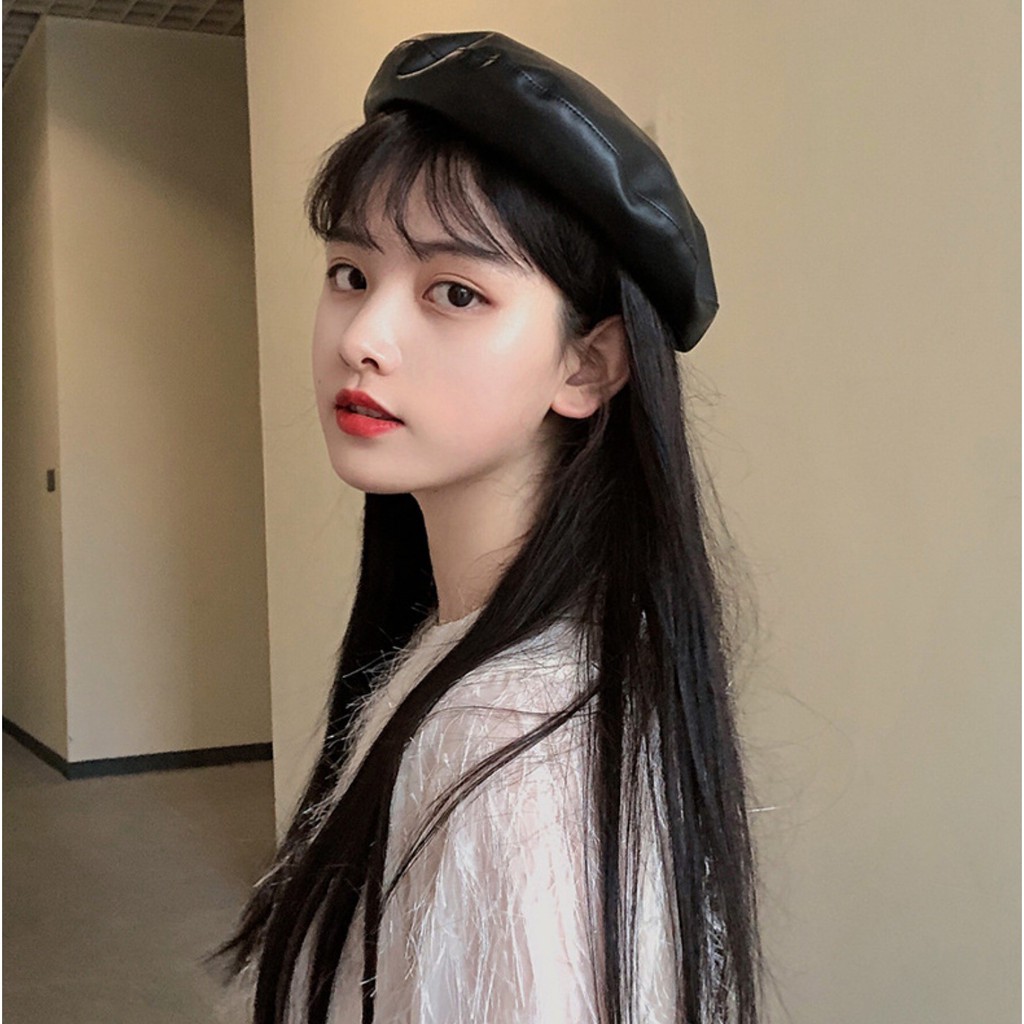 BEKP topi beret baret topi mangaka komikus kulit imitasu pu leather korea wol winter musim dingin