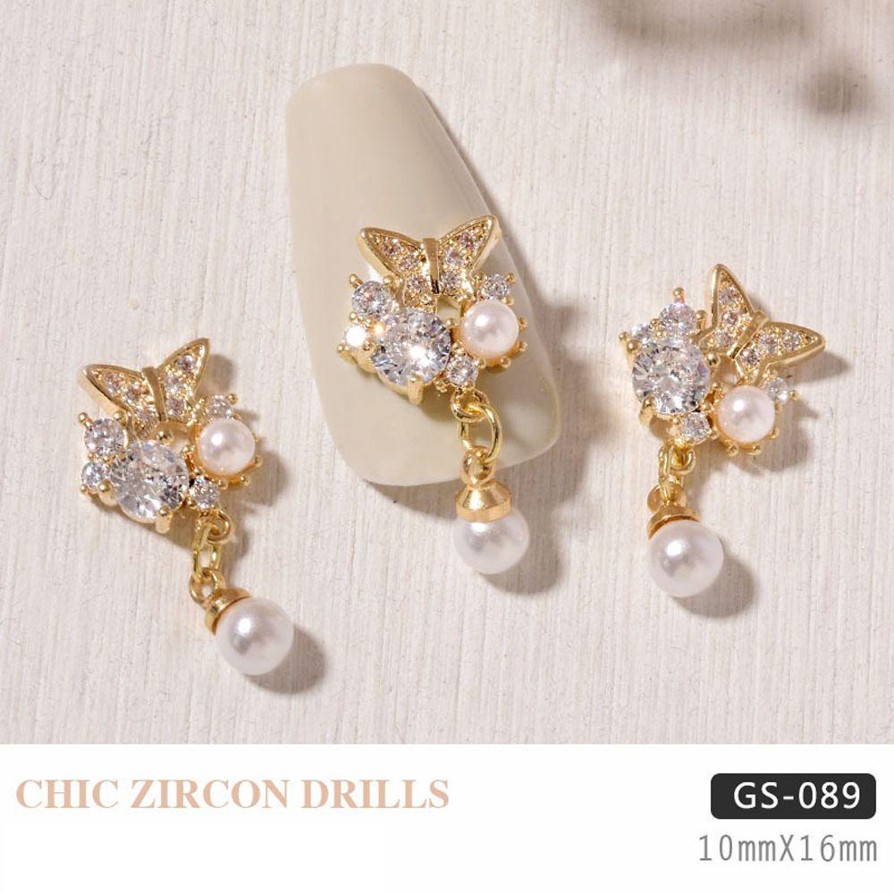 MXBEAUTY Zirkon Dekorasi Nail Art Mutiara Emas Logam Wanita Ornamen Berlian Imitasi Busur Gaya Korea 3D Perhiasan Kuku