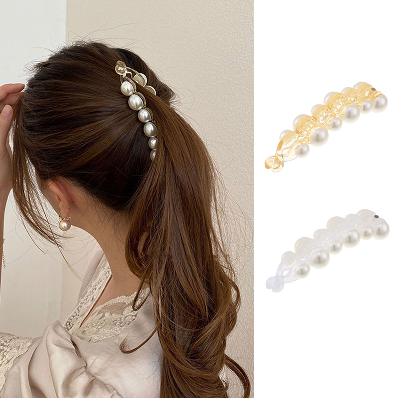 Korean Ins Pearl Banana Clip Fashion Temperament Ponytail Hair Clip Women Hair Accessories