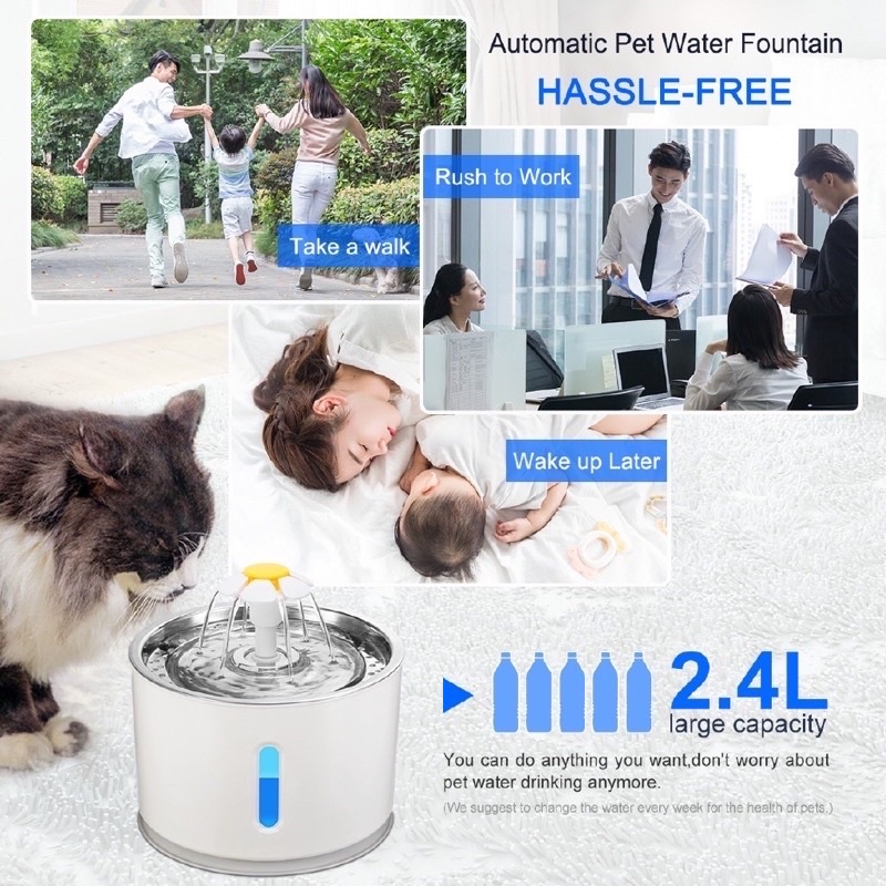 Pet Water Dispenser Fountain Tempat Minum Anjing Kucing Otomatis Saringan Air 2.4L