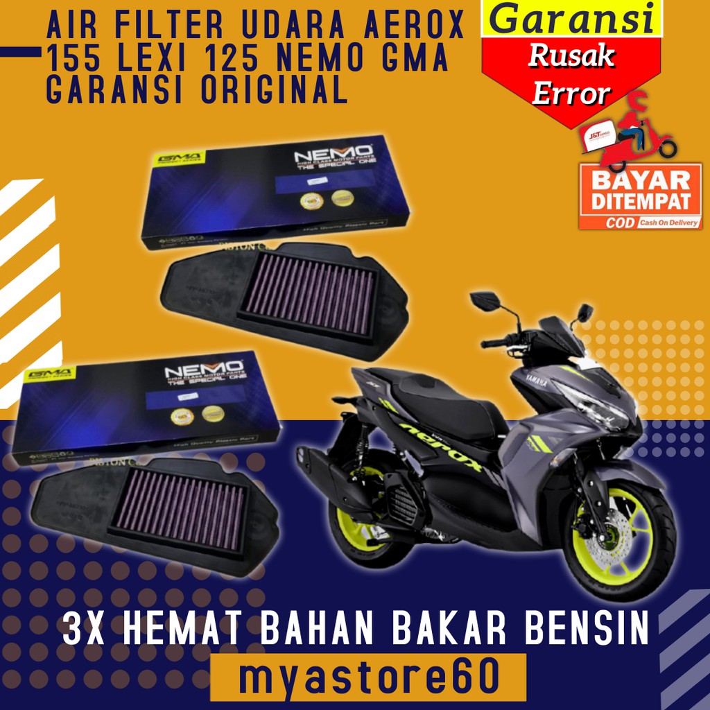 Air Filter Pilter Udara Sparepart Yamaha Aerox 155 Lexi 125 Nemo Gma Garansi Original