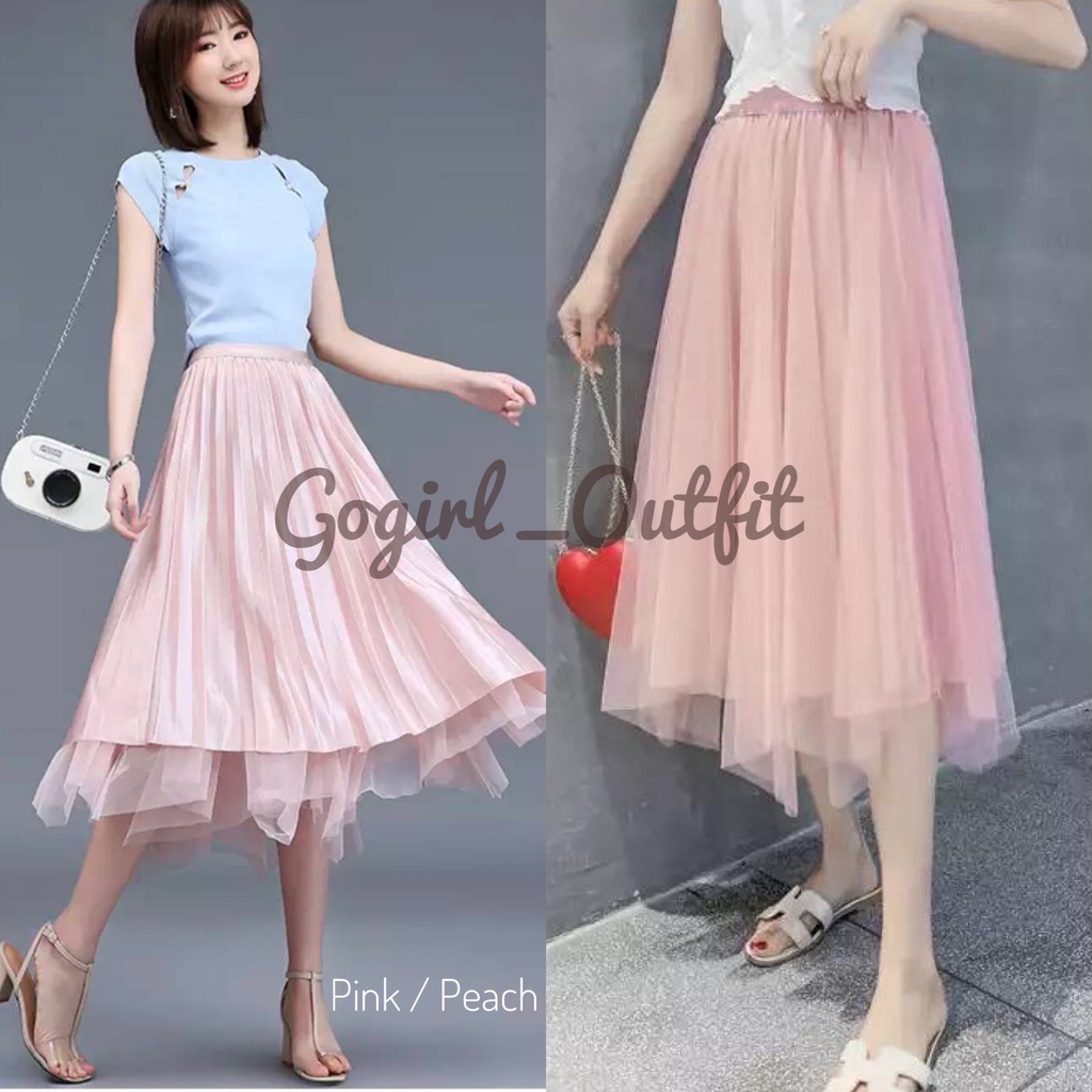 MIDI TUTU SKIRT IMORT / ROK MIDI TUTU DUA SISI / ROK TUTU 7/8 BOLAK BALIK IMPORT-Pink / Peach (831)
