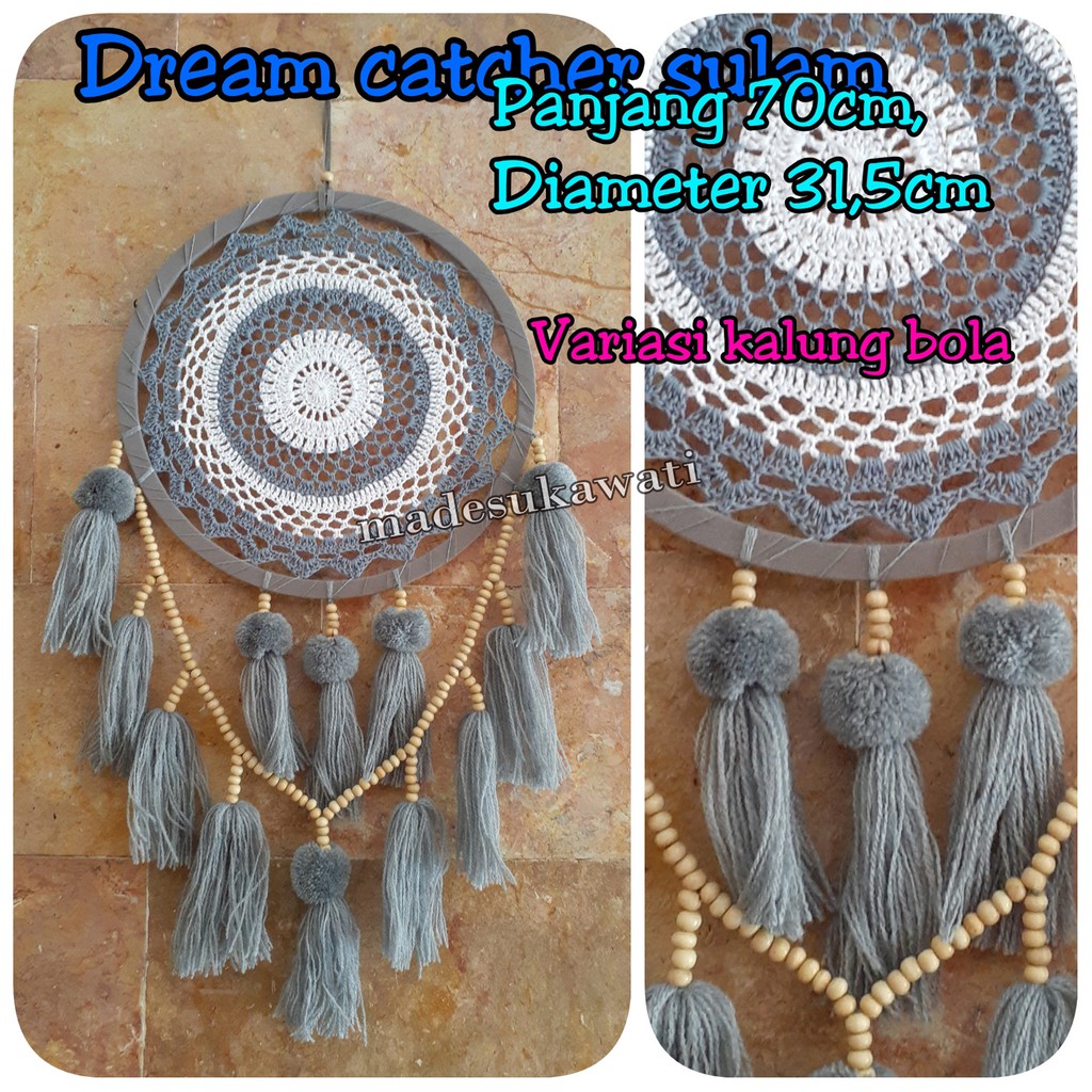 Dream catcher sulaman benang variasi kalung bola pom pom diameter 31cm