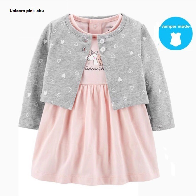 Set dress dan cardigan bayi baju romper /pakaian jumper bayi perempuan kualitas premium