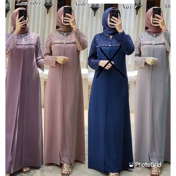 Gamis Maxmara Brokat Gamis Maxmara Premium | Terbaru Pakaian Muslim Wanita Kombinasi Payet Gliter Me