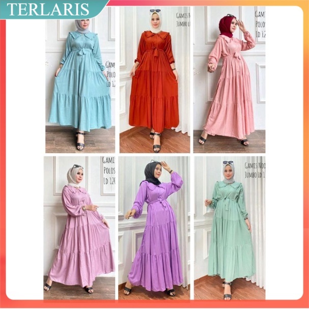 GAMIS NOORA JUMBO RAYON SUPER POLOS REMPEL SUSUN wanita remaja polos