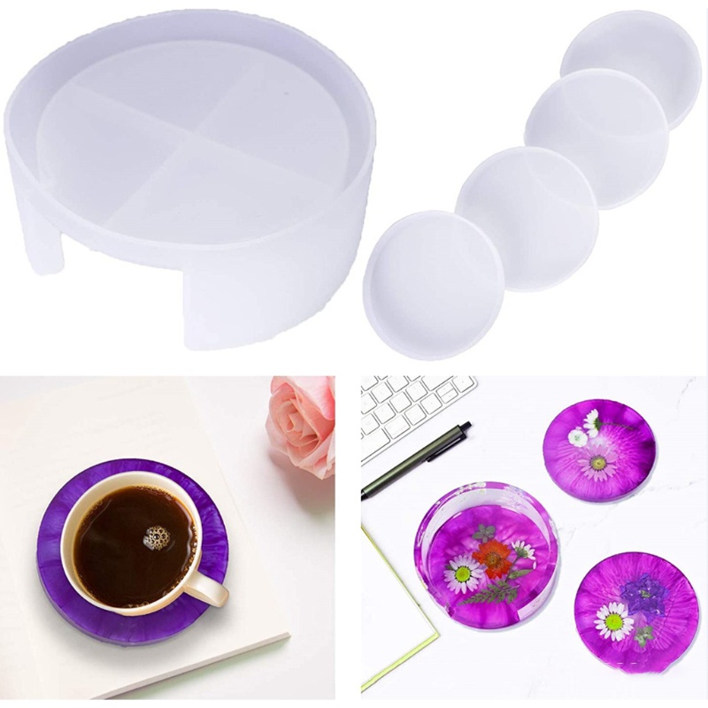 SIY  5 Pcs Coaster Epoxy Resin Mold Cup Mat Pad Silicone Mould DIY Crafts Decorations Storage Box Casting Tools