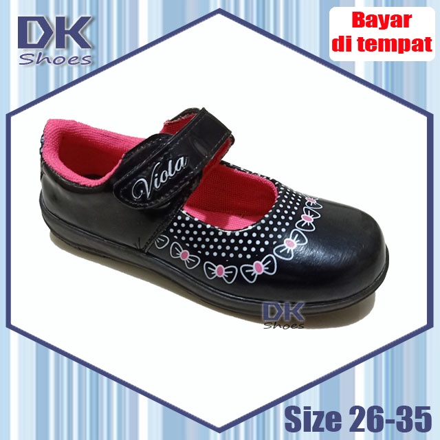 Viola Kitty Pink 26-35 / Sepatu Flat Sekolah Hitam Pink Anak Perempuan TK / Sepatu Pesta Anak