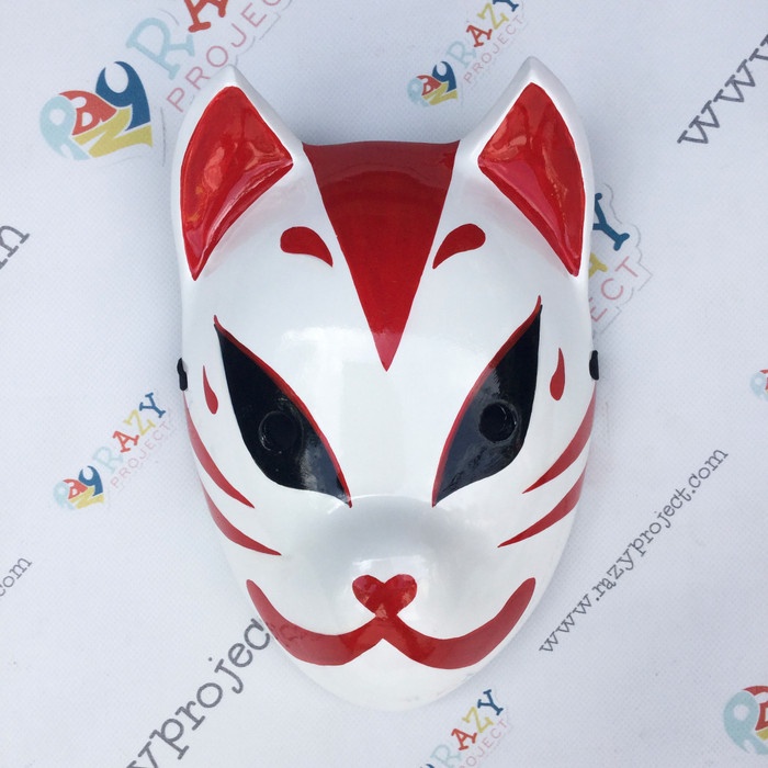 TERLARIS DAN TERBARU - (BISA COD) Kitsune Fox Rubah 067 Mask Topeng Kayu Cosplay Anime Jepang Red Me