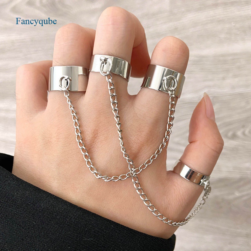 Fancyqube Cincin Model Rantai Silang Adjustable Gaya Punk Hip Hop Untuk Pria Dan Wanita