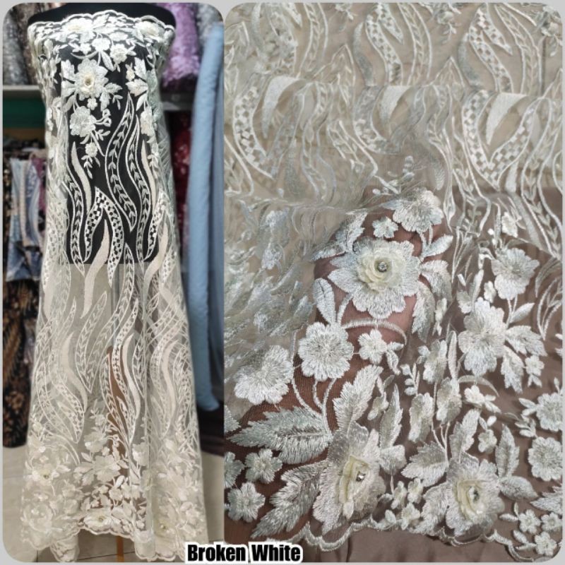 Bahan kebaya tile swarovski/tile motiv 3DI/kebaya tile payet/bahan kebaya mewah/brokat tile kebaya