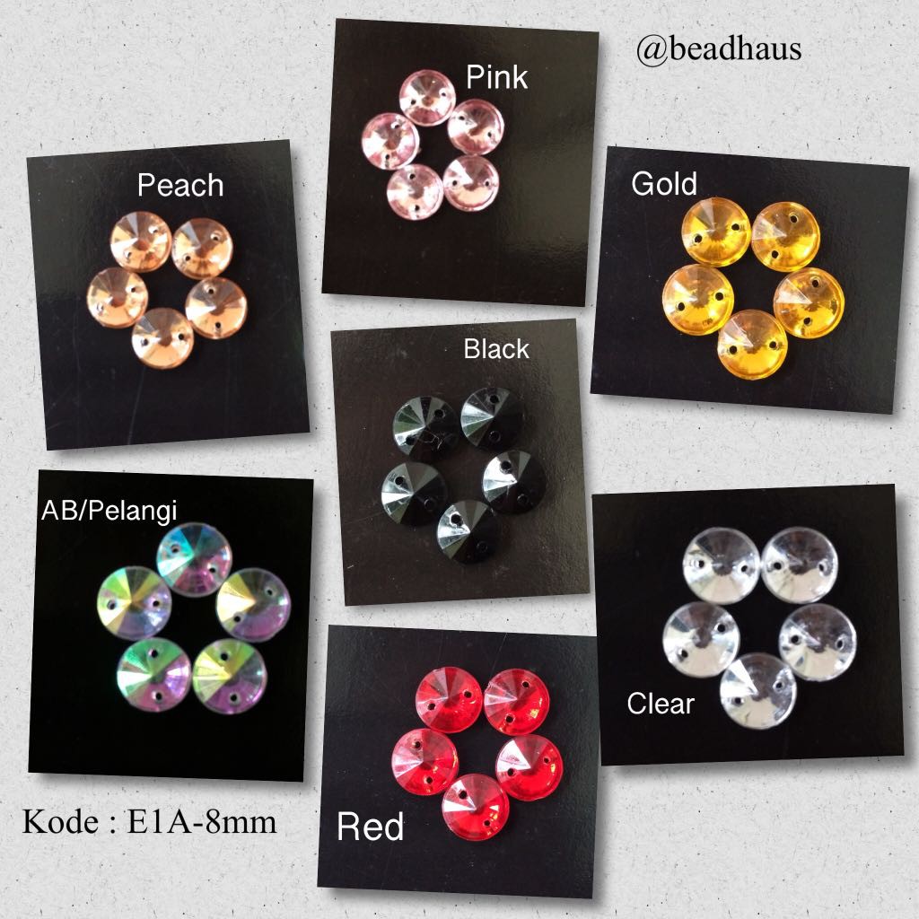 Payet Kristal Jahit Akrilik Bulat Satelit 8 mm