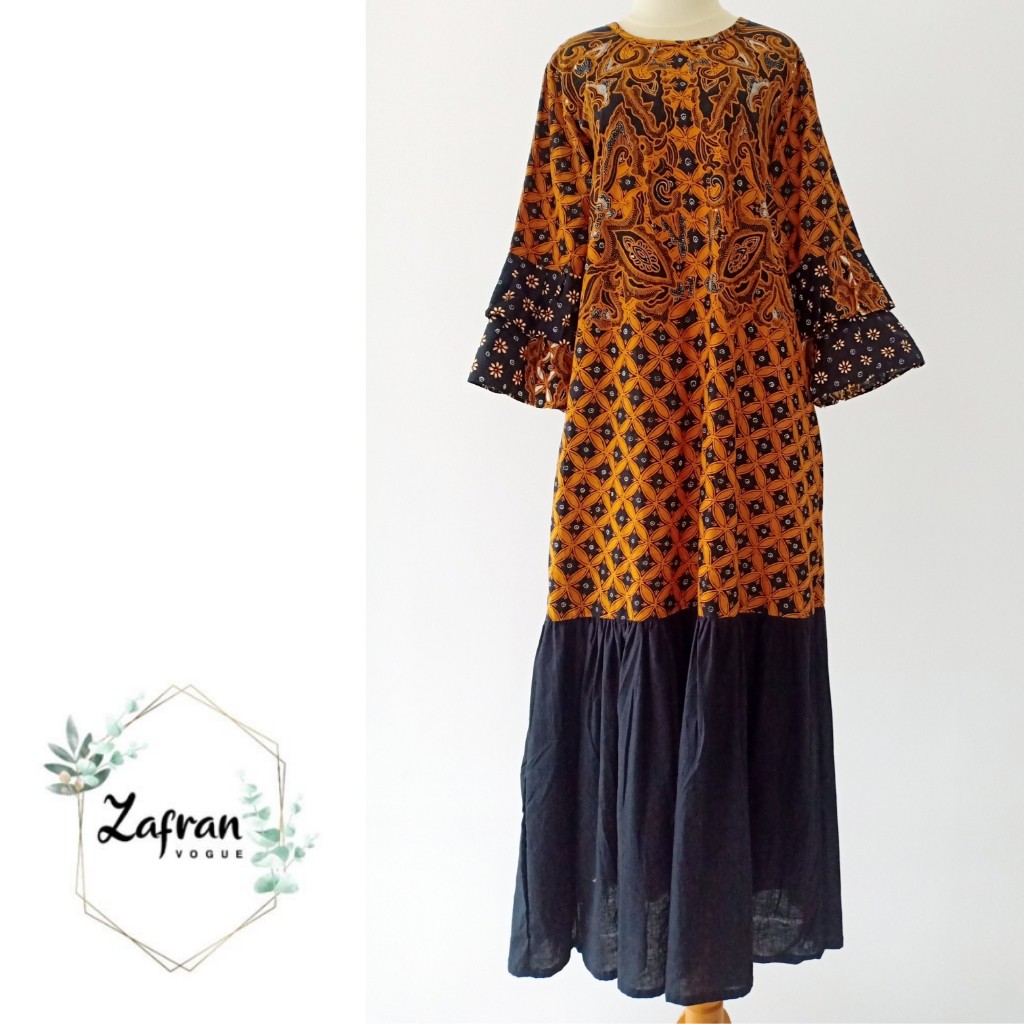Gamis batik rumbai tangan terompet