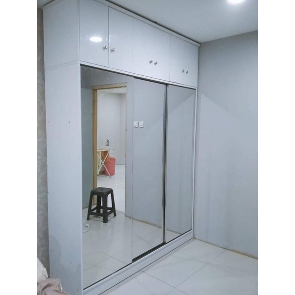 lemari pakaian 3 pintu sliding  kaca full + box cabinet