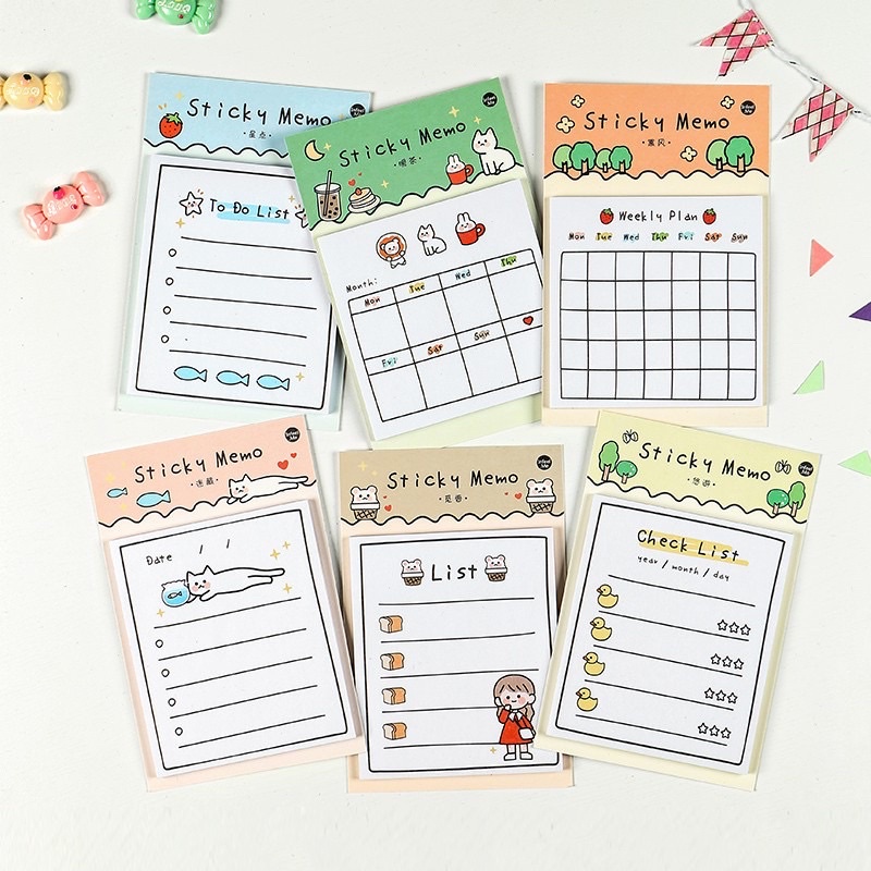 

Cute Weekly Plan Sticky Notes Motif Cartoon Isi 30 Lembar / Cute Japanese stationery sticky notes untuk Kantor / Pelajar