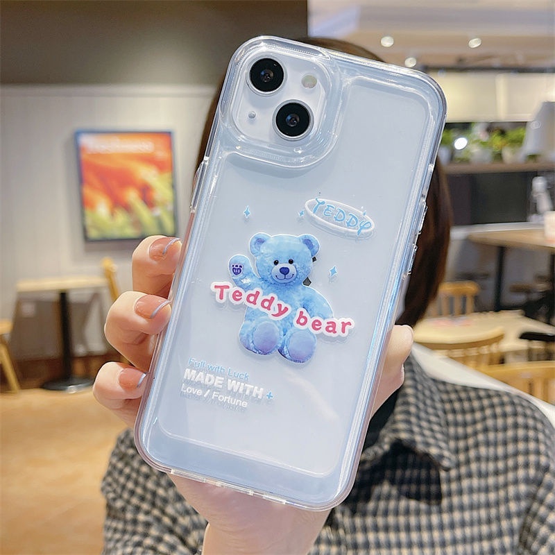 Soft Case Silikon TPU Transparan Motif Kartun Beruang Untuk IPhone 14 13 12 11 Pro X XR XS Max SE 6 6S 7 8 Plus