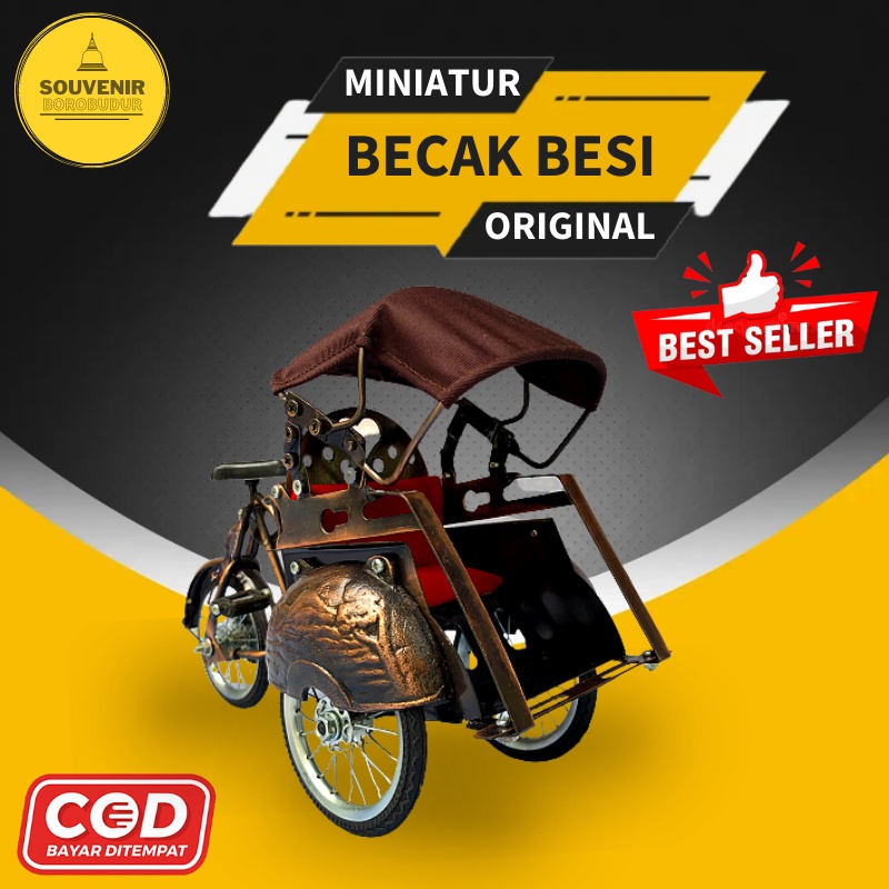 Pajangan Miniatur Becak Hiasan Meja Aesthetic Rak Dinding Souvenir Unik Dekorasi Rumah Antik 01
