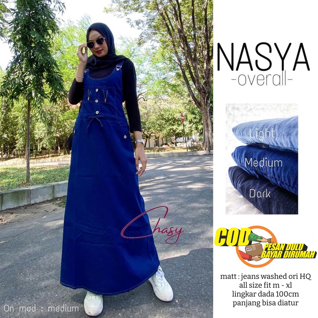Jual Nasya Baju Kodok Wanita matt Jeans Washed Ori HQ Overall Motif