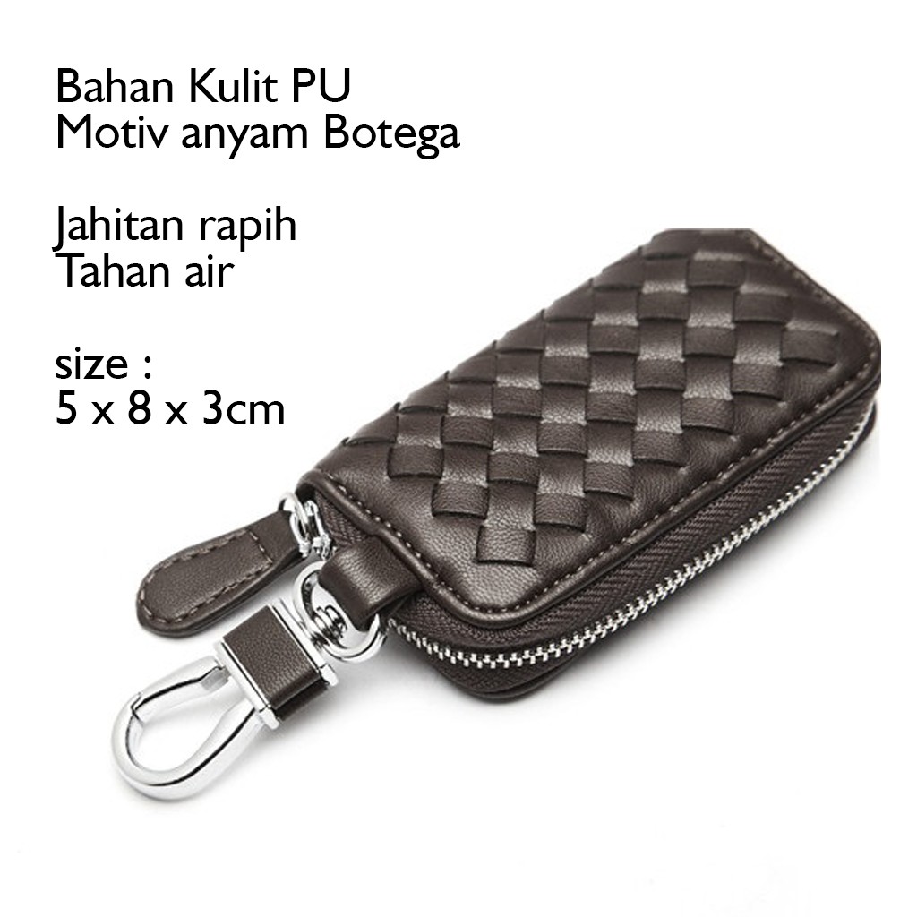 Keyholder / Gantungan Kunci Motor / Mobil Bahan Kulit Motiv Anyam Botega Gantungan Kunci STNK