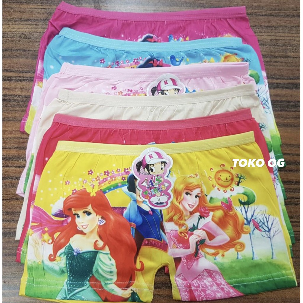 BOXER ANAK CEWEK IMPORT SABLON KARET KECIL PEREMPUAN BATITA SEGIEMPAT SHORT FROZEN PRINCESS MURAH