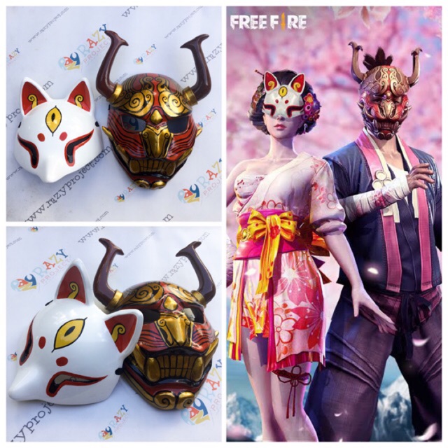 Free Fire Oni Kitsune Sakura Skin Game Mask Topeng Kayu Cosplay Anime Jepang Shopee Indonesia