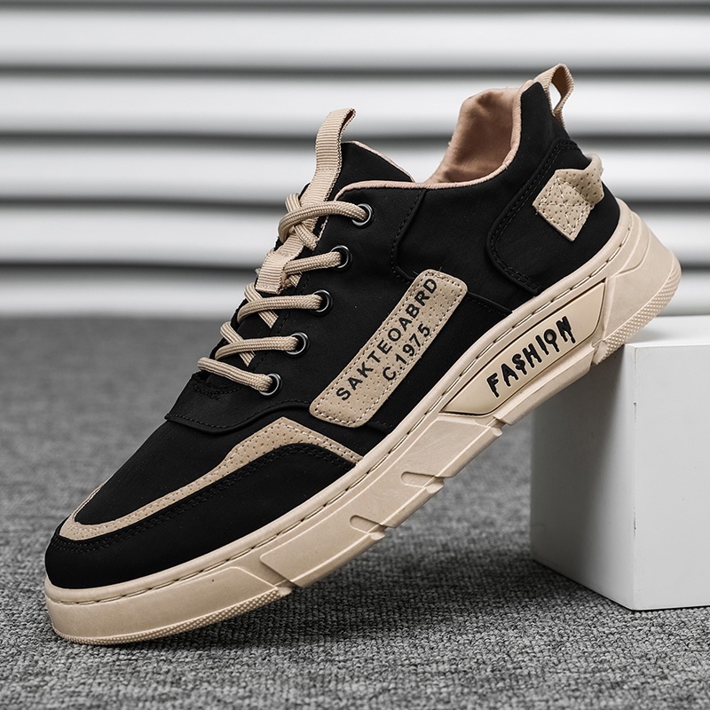 Highland Sepatu Pria Sneakers Sepatu Tali Kasual Bahan PU Ringan Sepatu Olahraga Running Sport Shoes Import KSR301