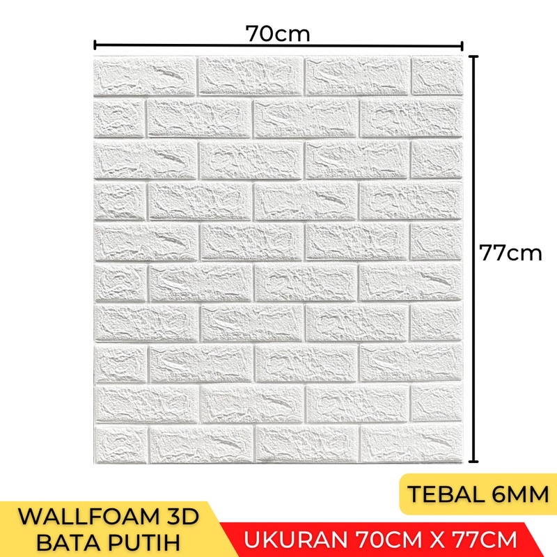 (Tebal 5mm- 6mm) Wallpaper Stiker Dinding 3D Foam Wallfoam Motif Batik Bata 70cm x 77cm-Bata Putih 6mm