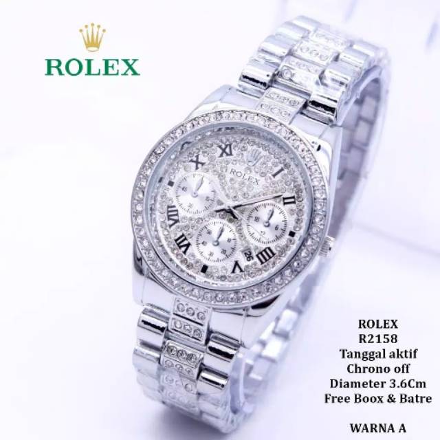 Jam Tangan Wanita ROLEX R2158 KW super Chrono pariasi tanggal aktif tali rantai cantikJM14