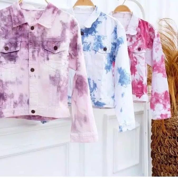 Langsung Dibeli..  JAKET JEANS TIEDY CEWEK TERBARU PING UNGU BIRU HITAM || - Laku Keras