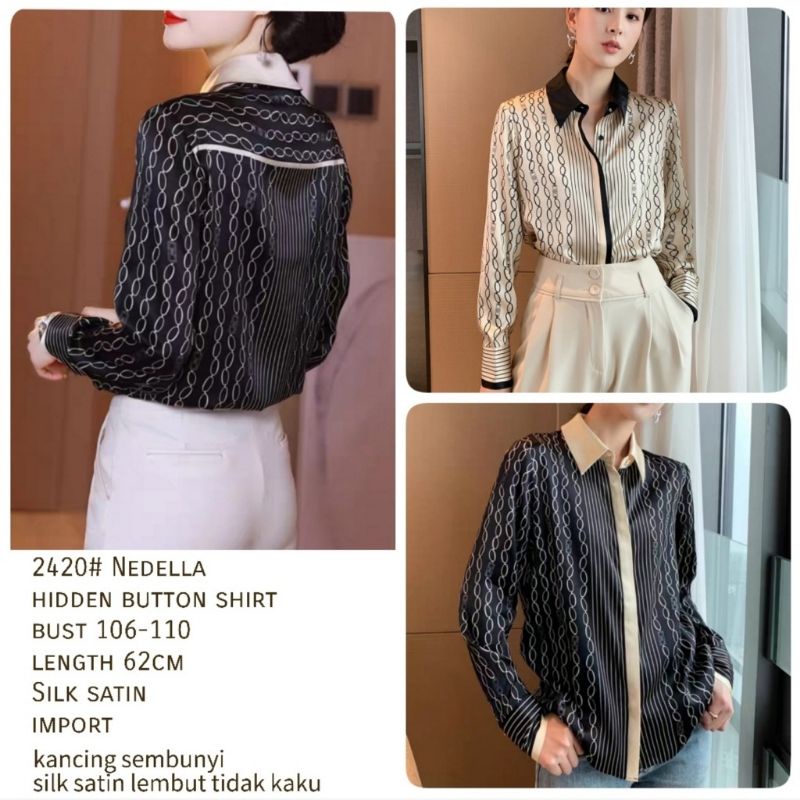 MDLV ~ 2420 Nedella Hidden Button Shirt Kemeja Premium Kemeja Korea Kemeja Import Blouse Premium Blouse Korea Blouse Import Fashion Import