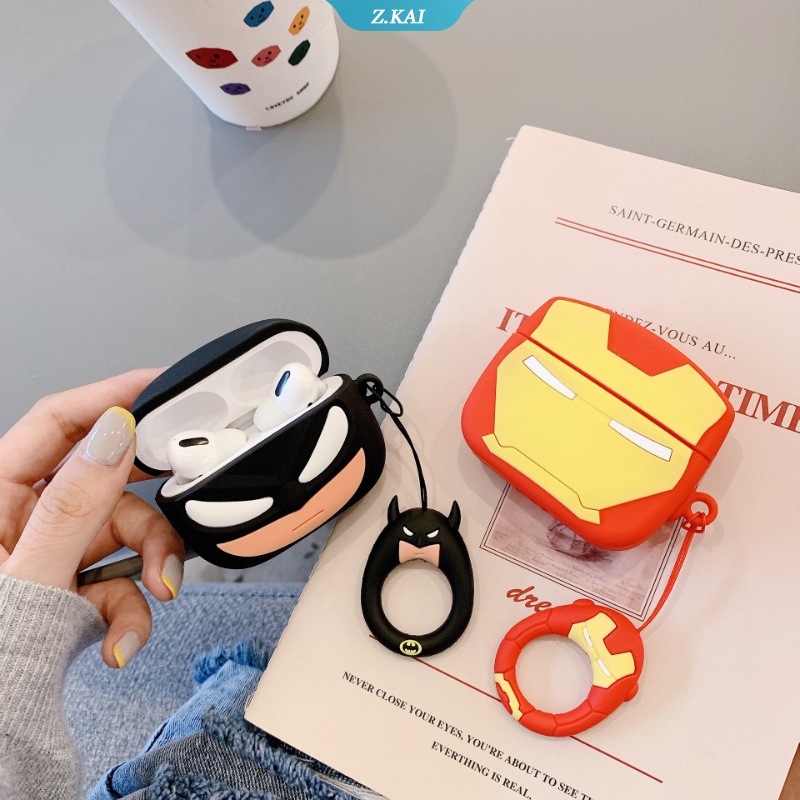 Casing Soft Case Silikon Motif Iron Man / Batman Untuk AirPods 1 / 2 / 3 pro